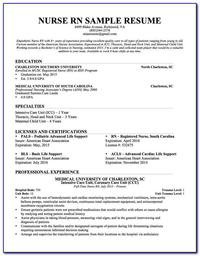 Format Of Resume For Nurses