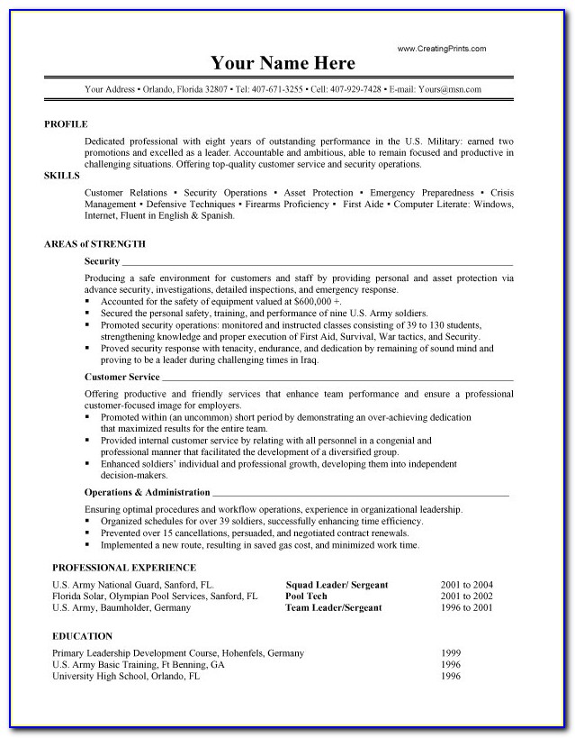 Former Military Resume Templates