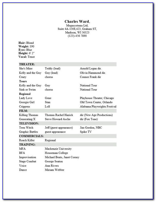 Free Actor Resume Template 10 Acting Resume Templates Free Word Inside Free Actor Resume Template