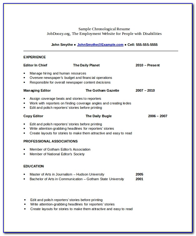 Free Chronological Resume Template Download
