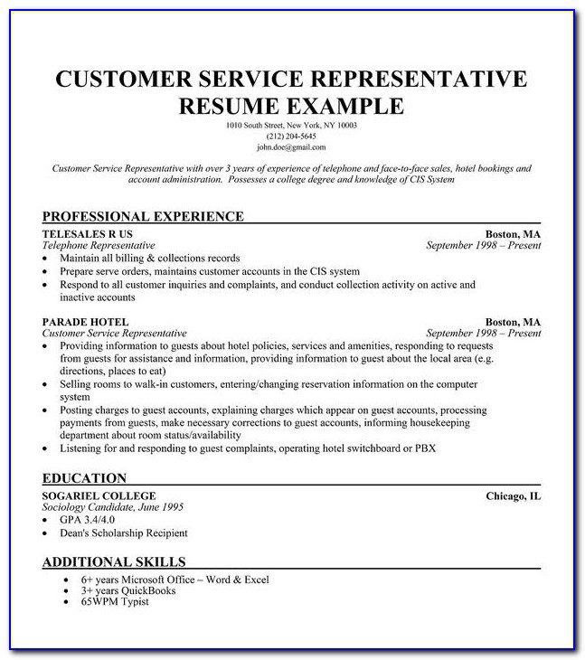 Free Customer Service Resume Samples