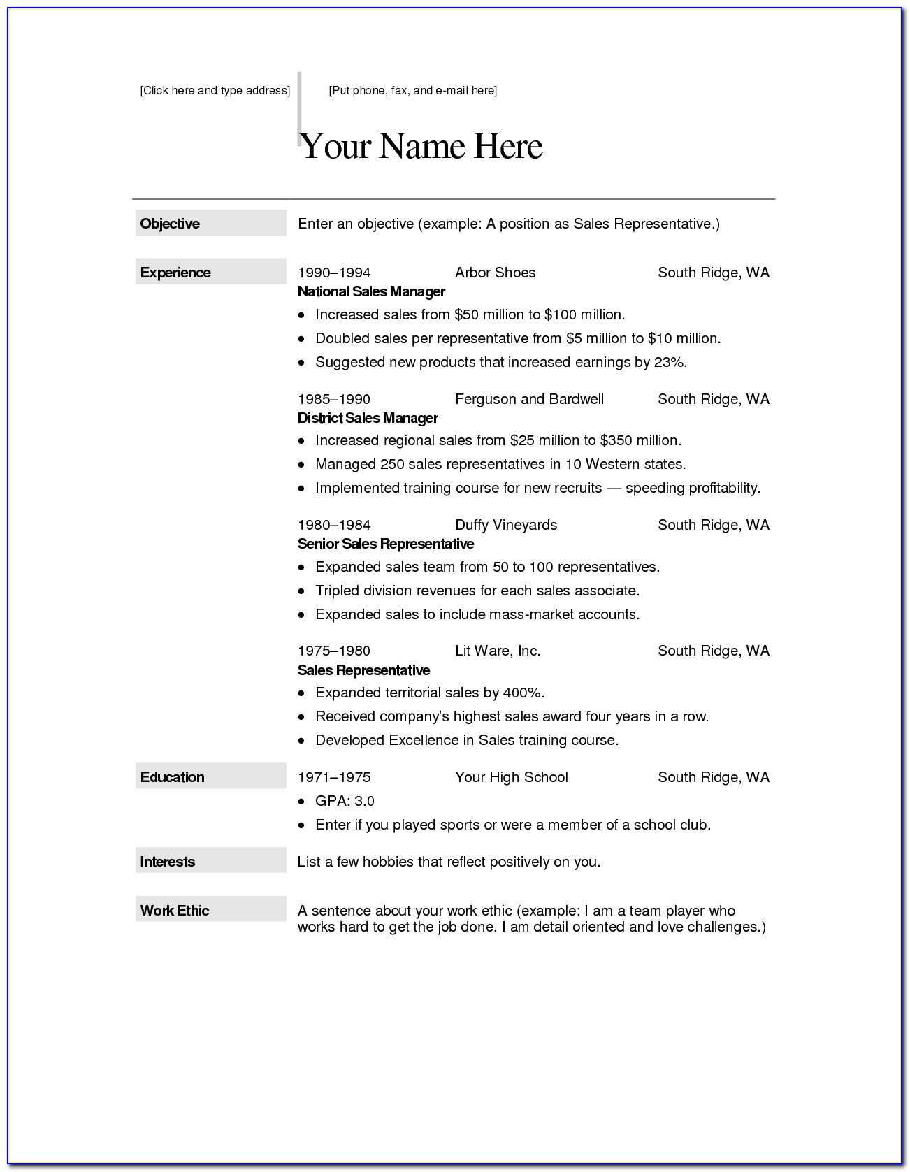 Free Download Sample Resume Word Format