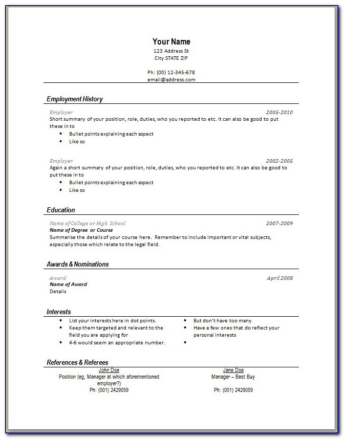 Free Downloadable Resume Templates For Wordpad