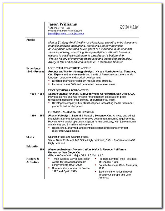 Free Examples Of Resumes