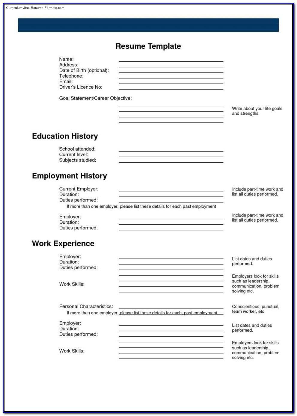 Fillable Resume Templates