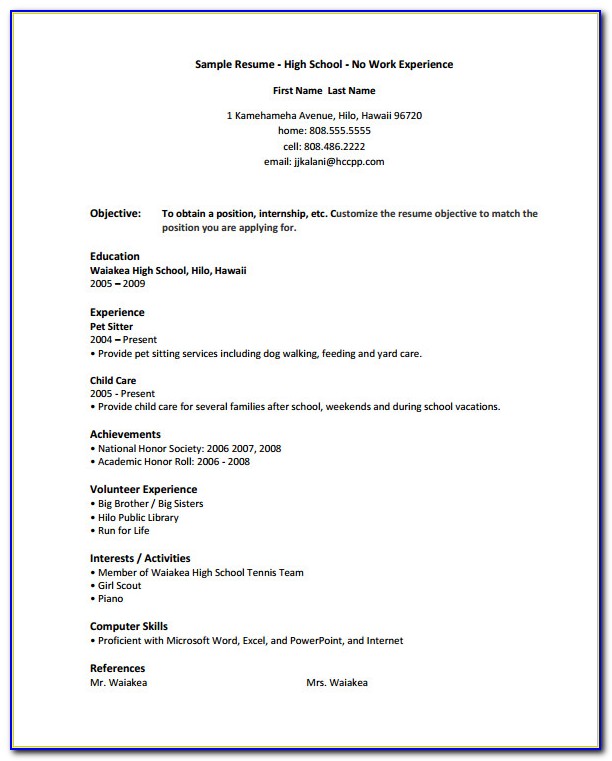 Free High School Resume For College Template