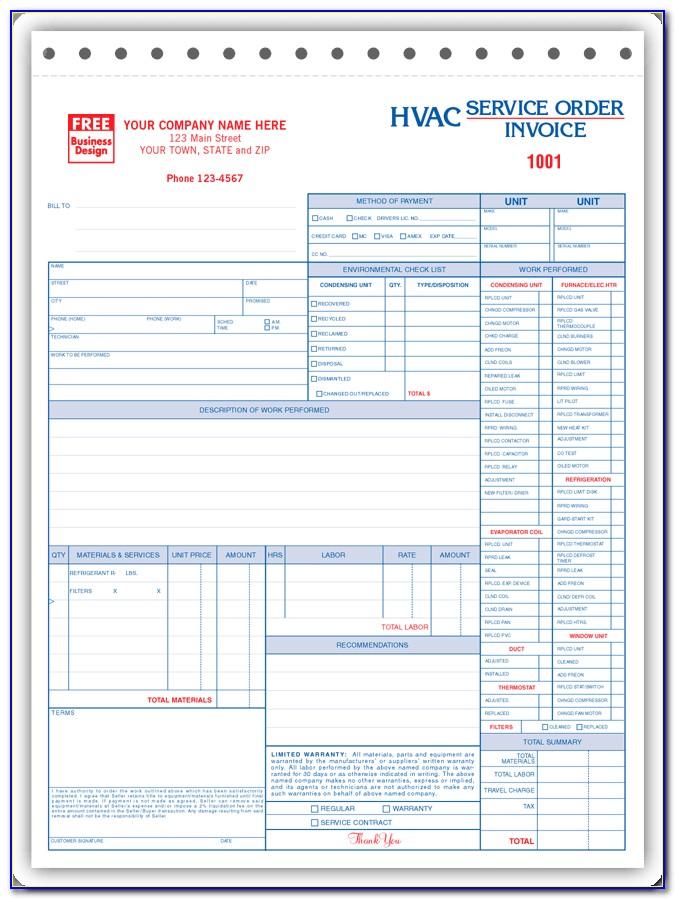Free Hvac Service Work Order Forms