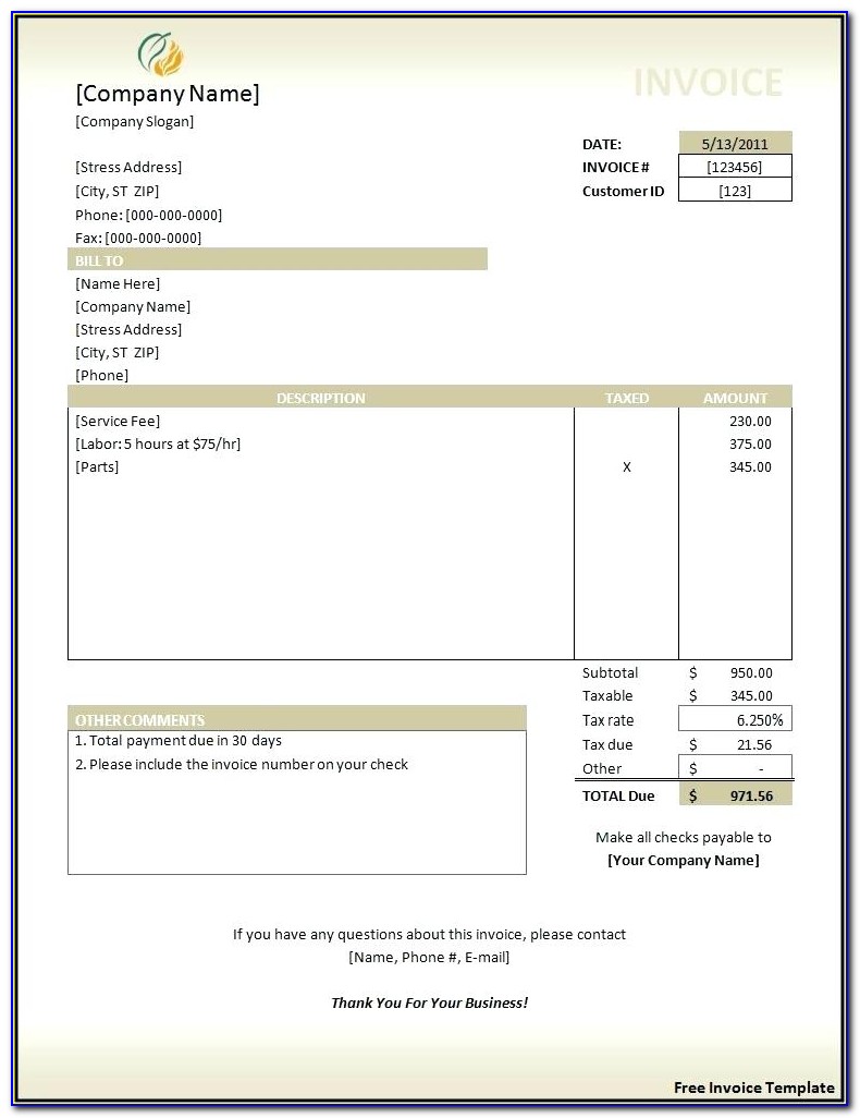 Free Invoices Templates Word