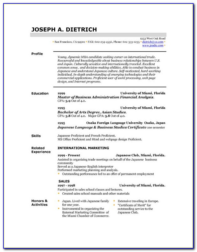 Free Online Resume Template Download