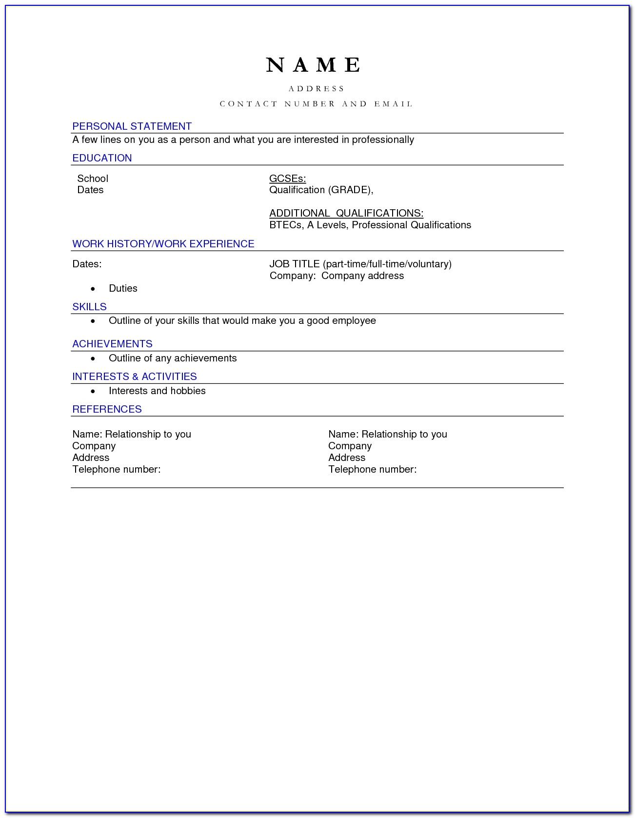 Blank Cv Templates Free Download Blank Cv Template Professional Throughout Free Resume Templates For Mac