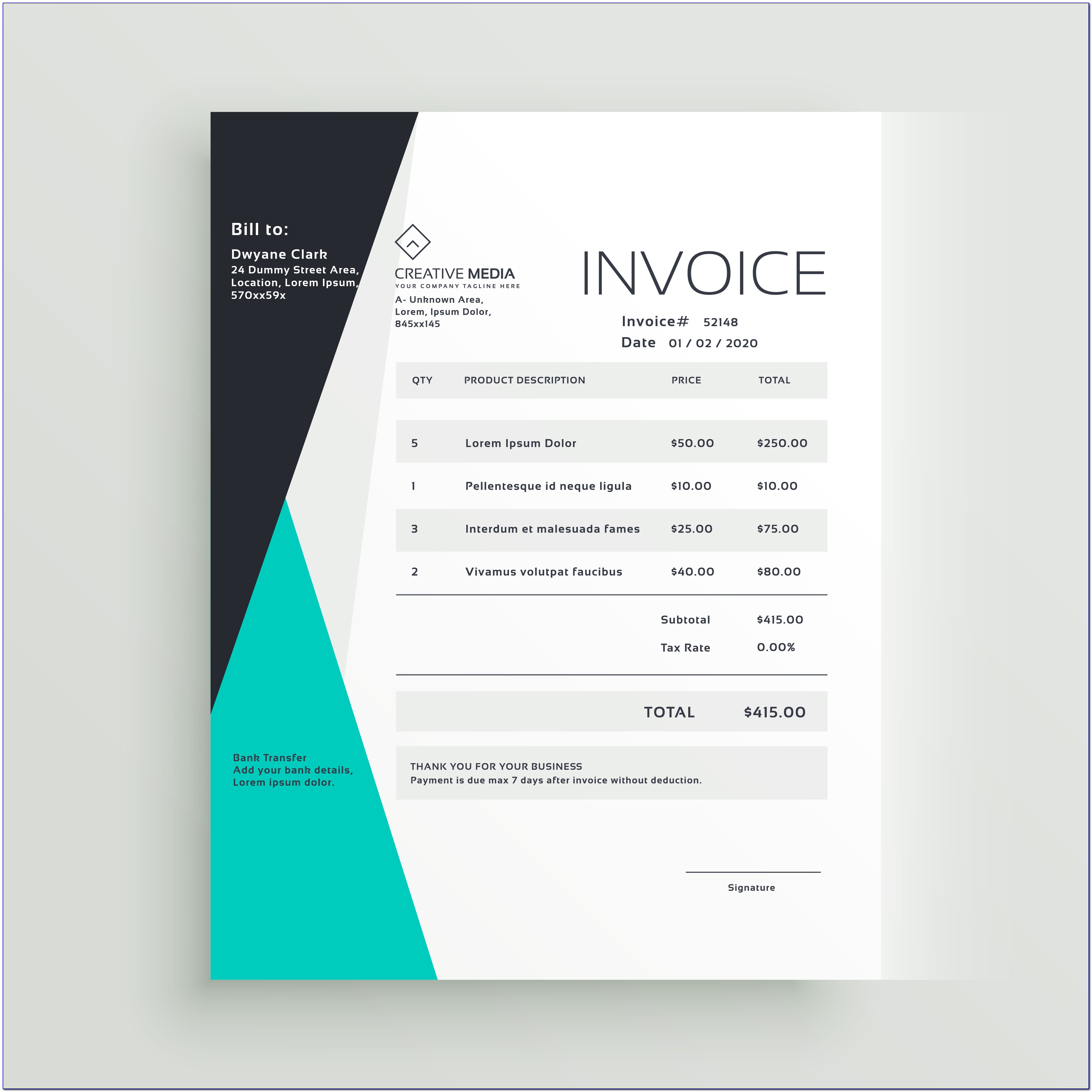 Elegant Business Invoice Template Creative Design