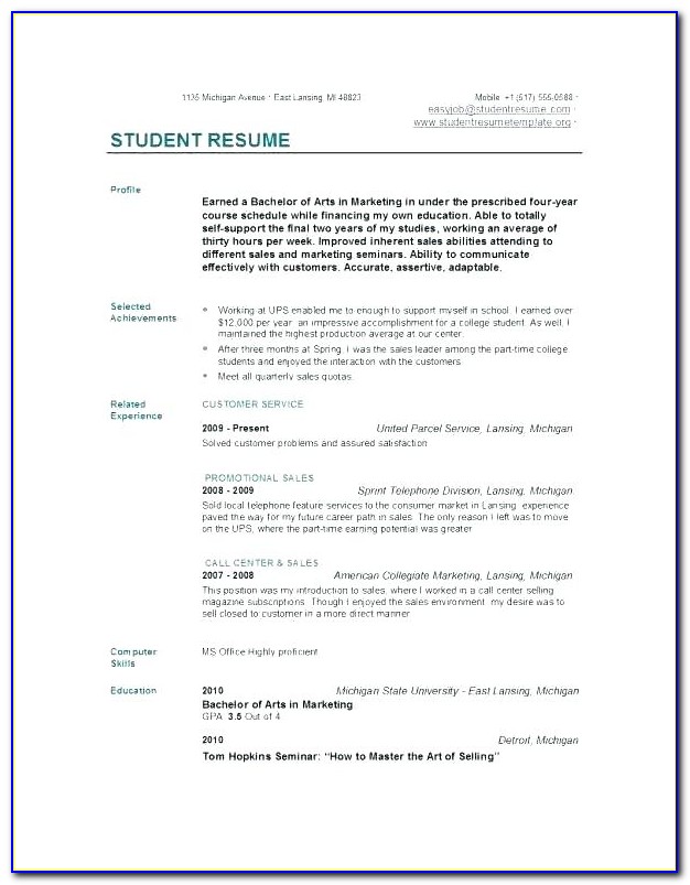 Free Quick Resume Template