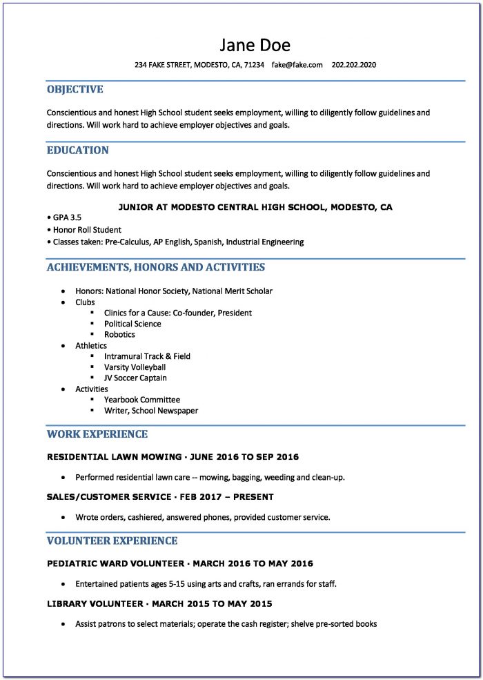 Free Resume Builder For Highschool Students