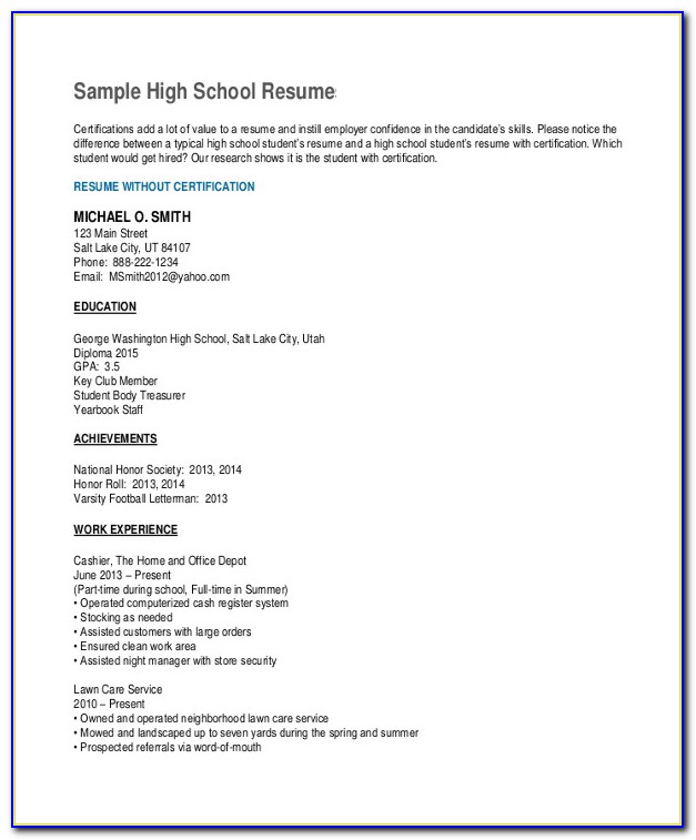 Free Resume Examples For Highschool Students