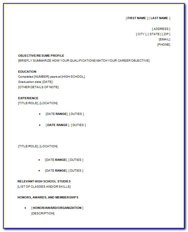 Free Resume For Highschool Students Template