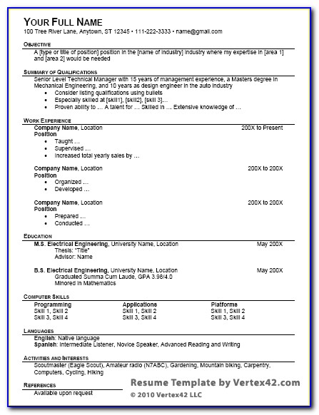 Free Resume Outlines Microsoft Word