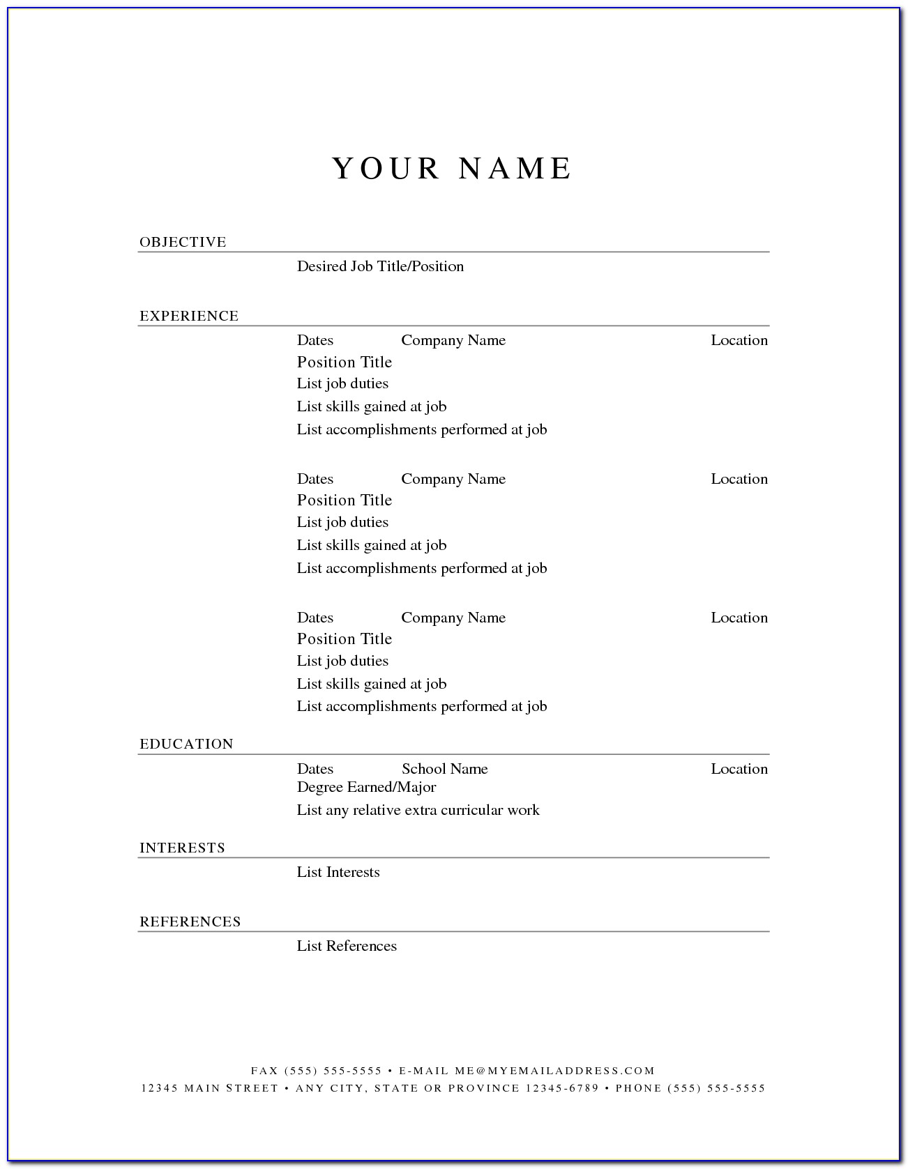 Free Resume Printable Forms
