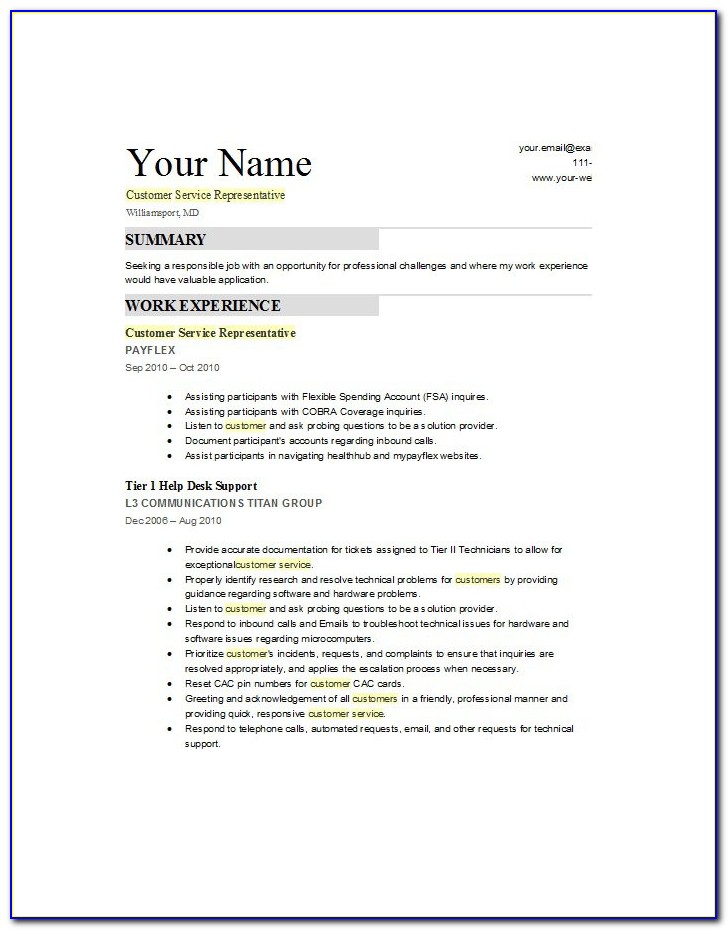 Free Resume Samples For Customer Service