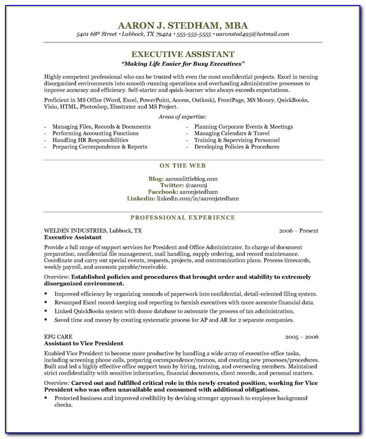 Free Resume Template For Executive Assistant
