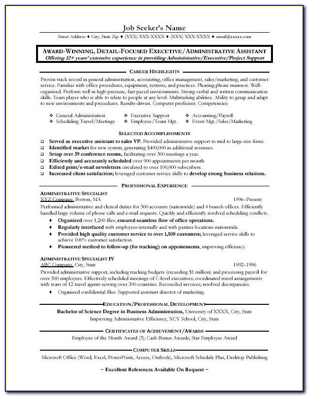 Free Resume Templates For Administrative Assistant