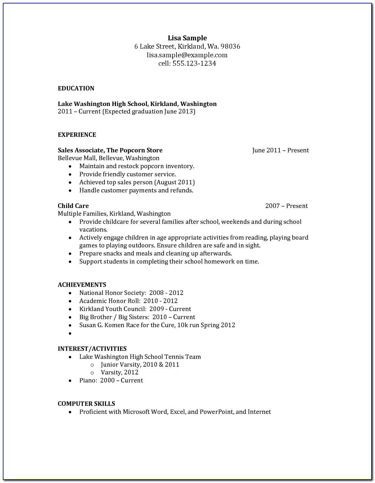 Free Resume Templates For Highschool Students With No Experience