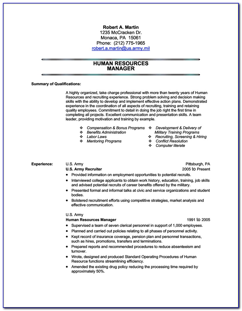 Free Resume Templates For Military To Civilian