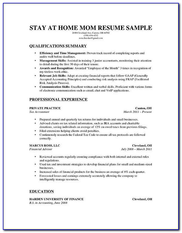 Free Resume Templates For Stay At Home Moms