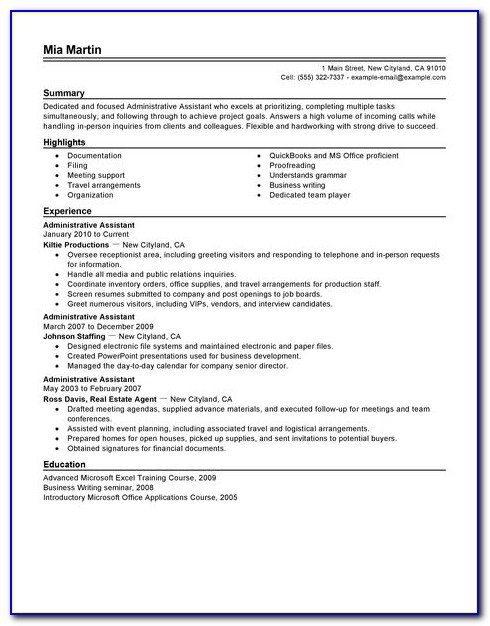 Free Sample Resume For Executive Assistant