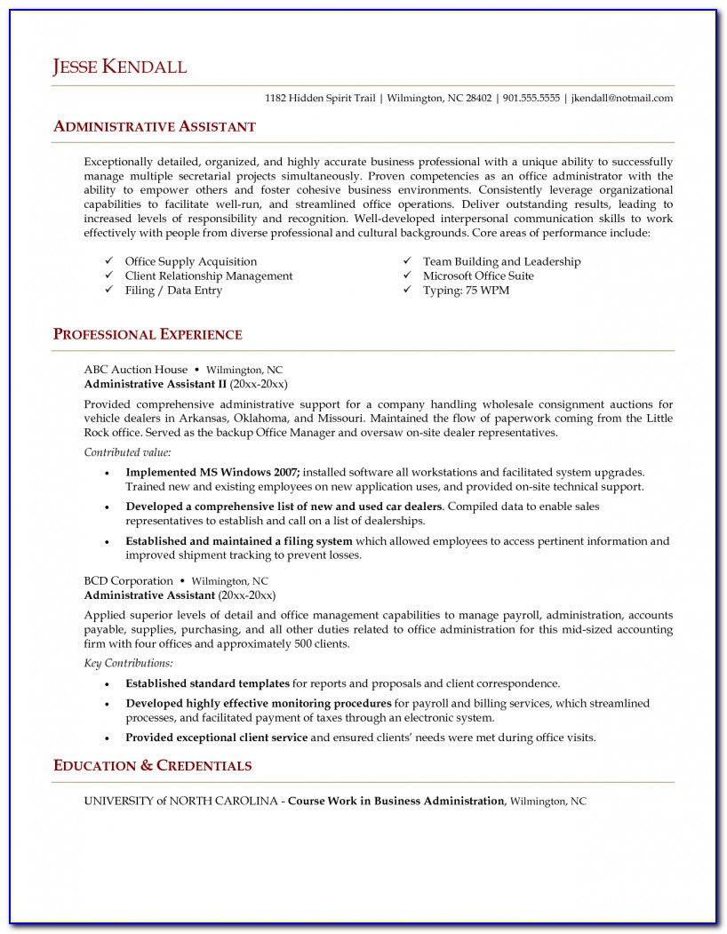 Free Sample Resumes For Administrative Assistants
