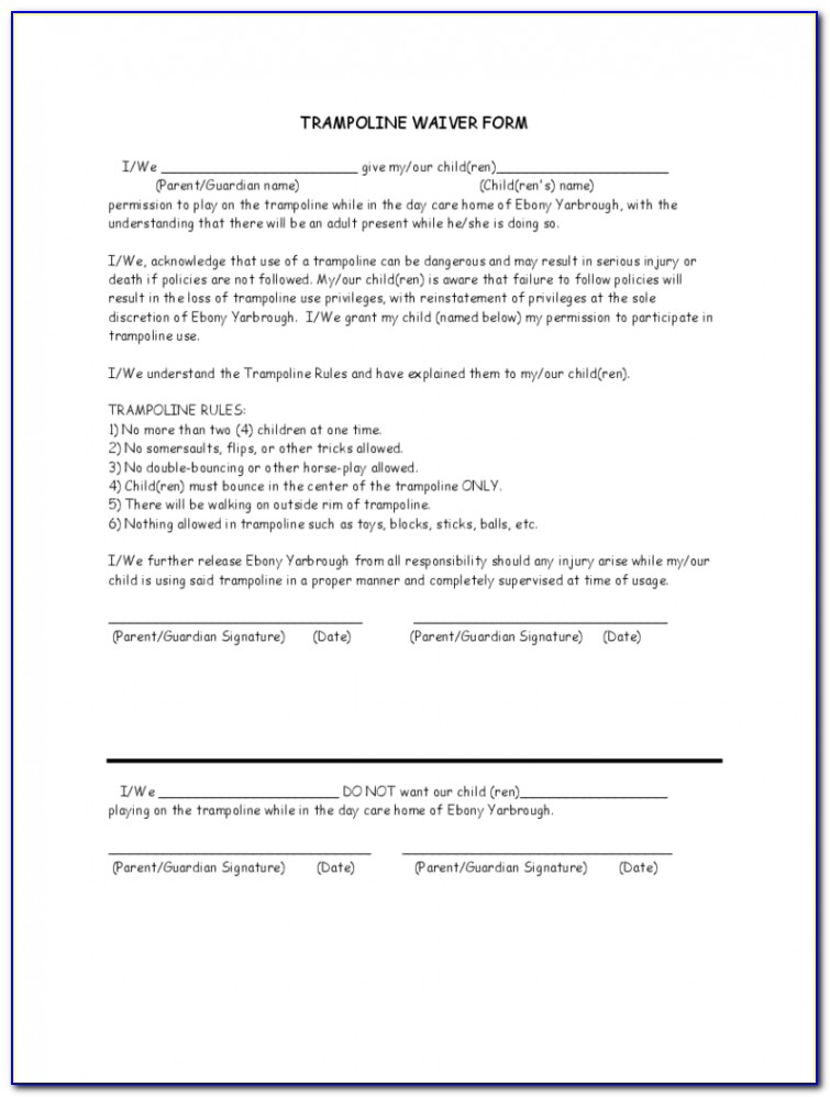 Free Trampoline Liability Waiver Form