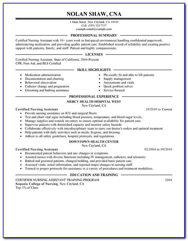 Good Resume Skills For Nursing Assistant