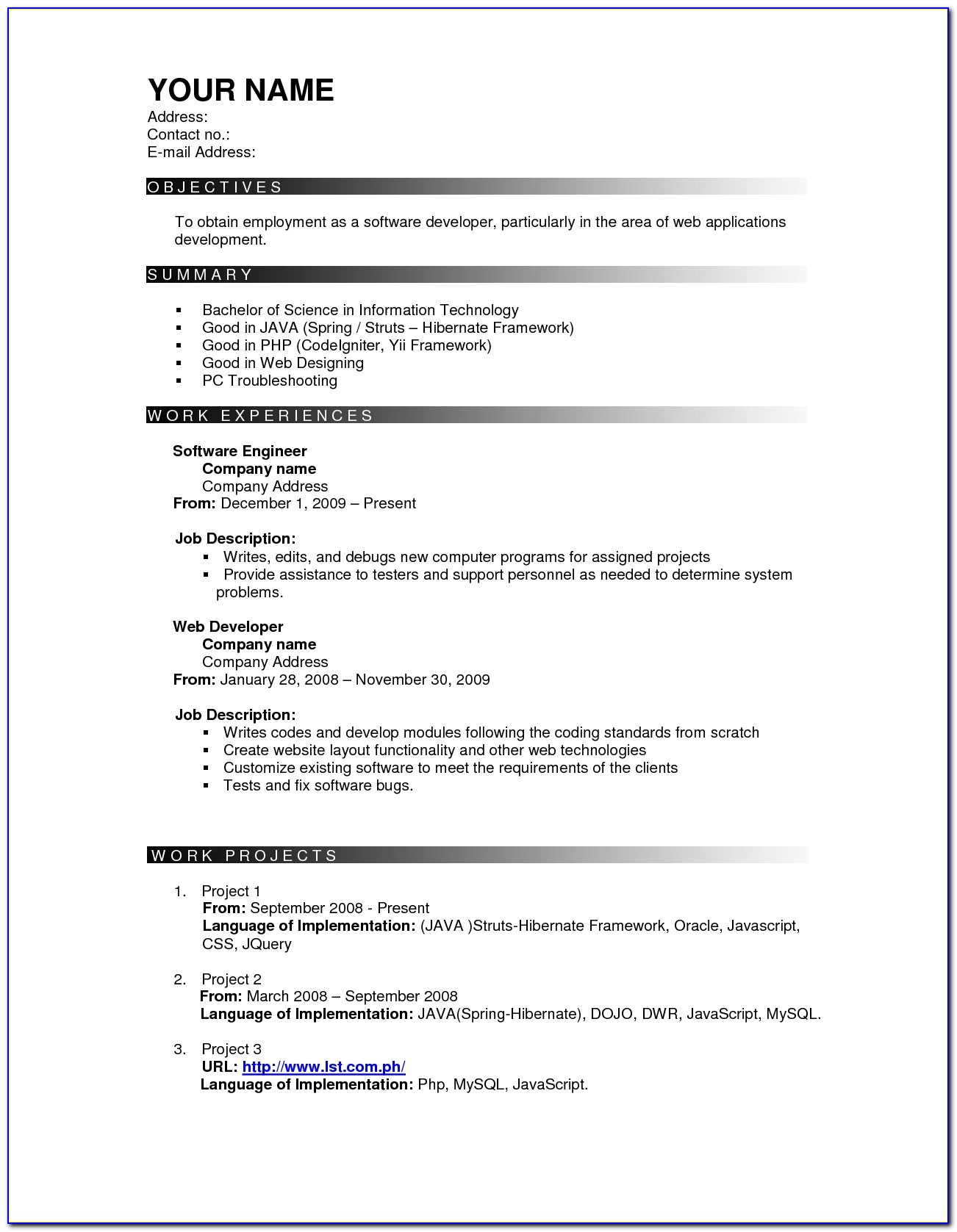 Highly Recommended Resume Templates