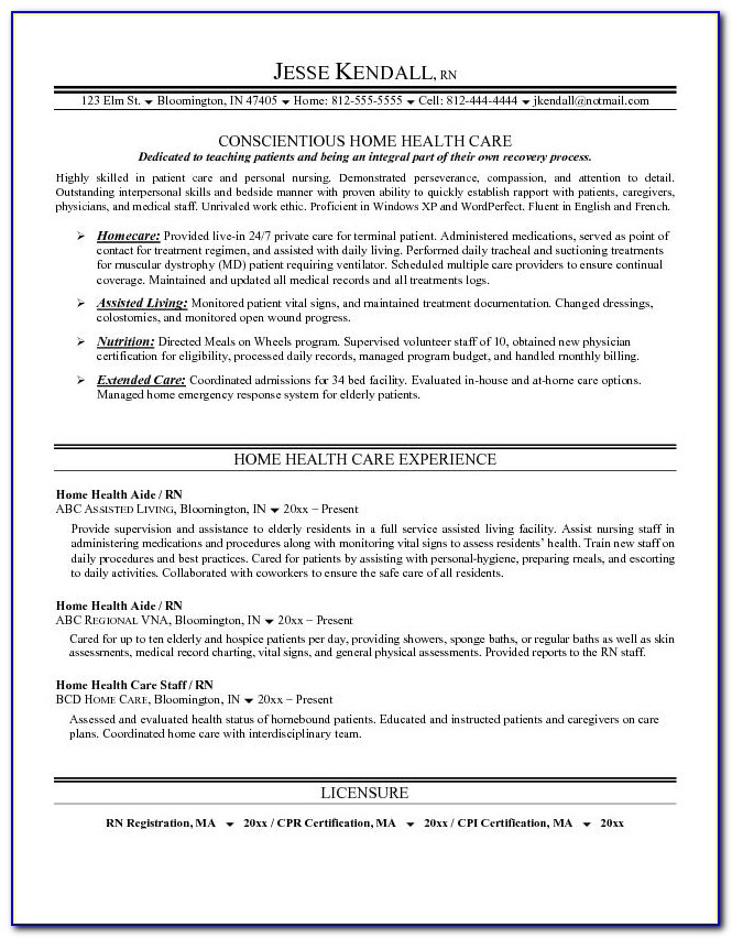 Example Home Health Care Resume Free Sample Home Health Care Resume Home Health Care Resume
