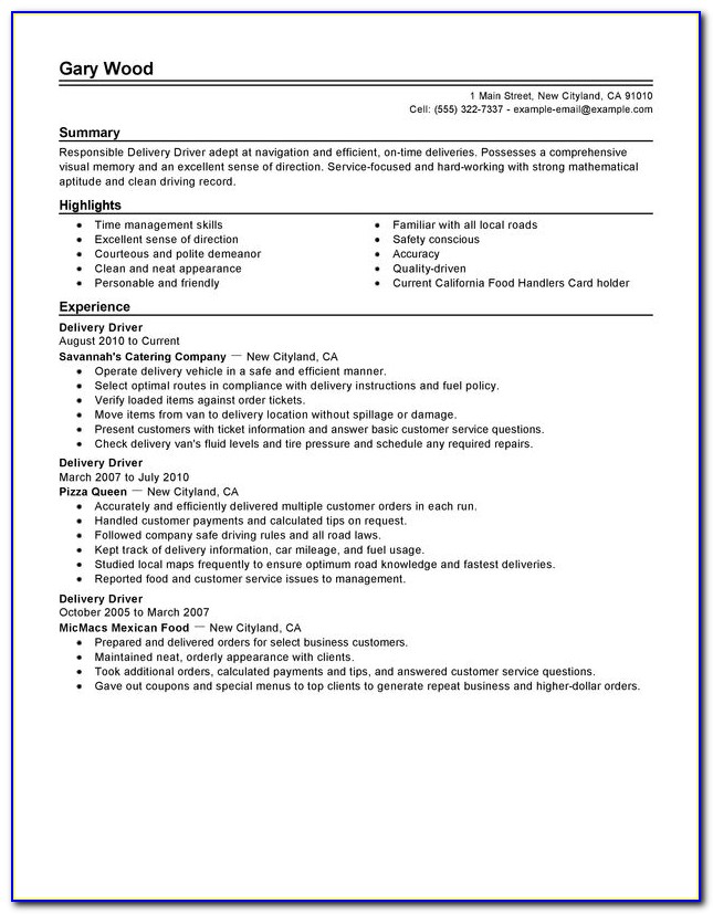 How To Write Resume For Driving Job