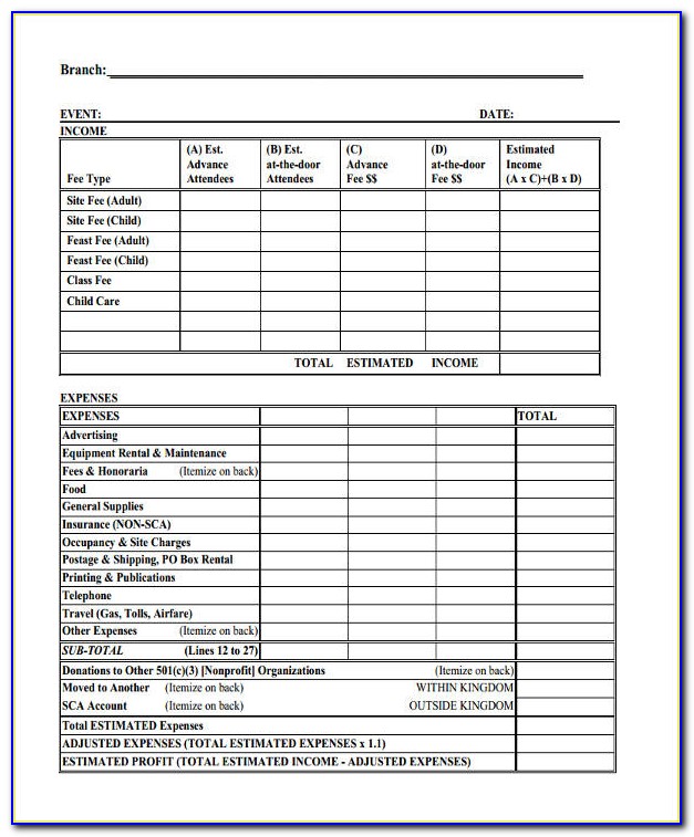 Income And Expense Report Format