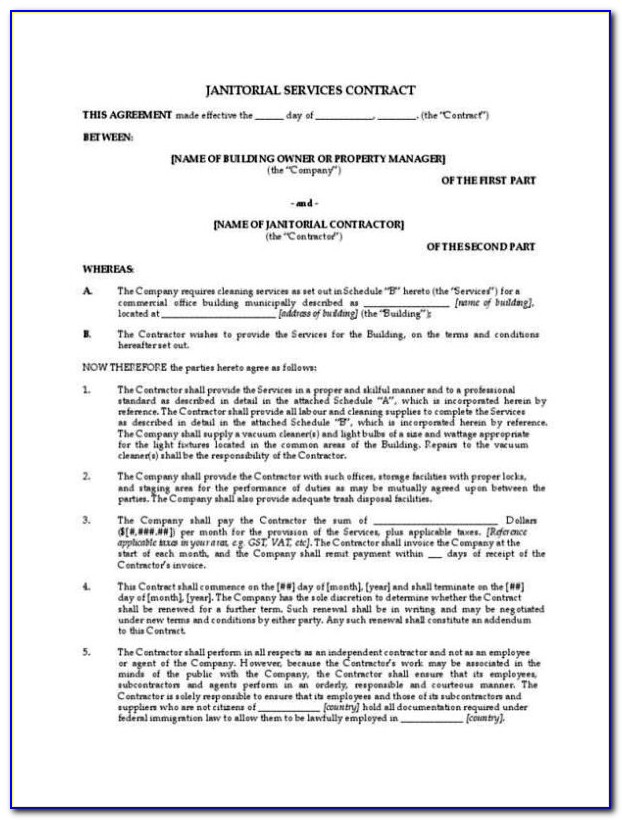 Contract For Janitorial Services Template