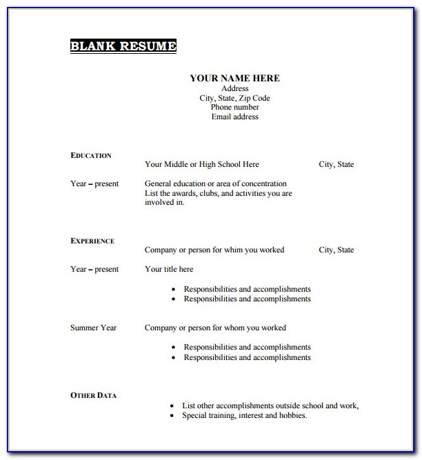 Job Resume Template Printable
