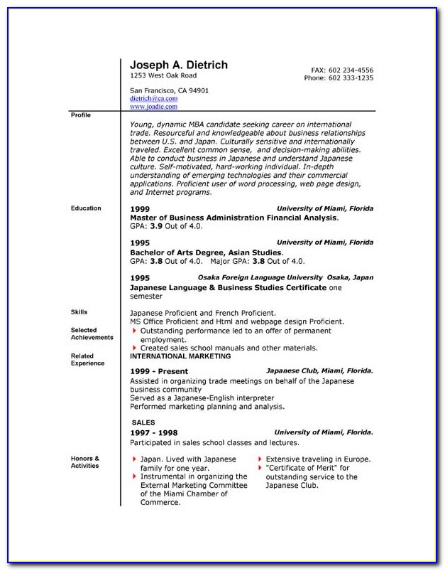 Latest Resume Format In Ms Word Free Download