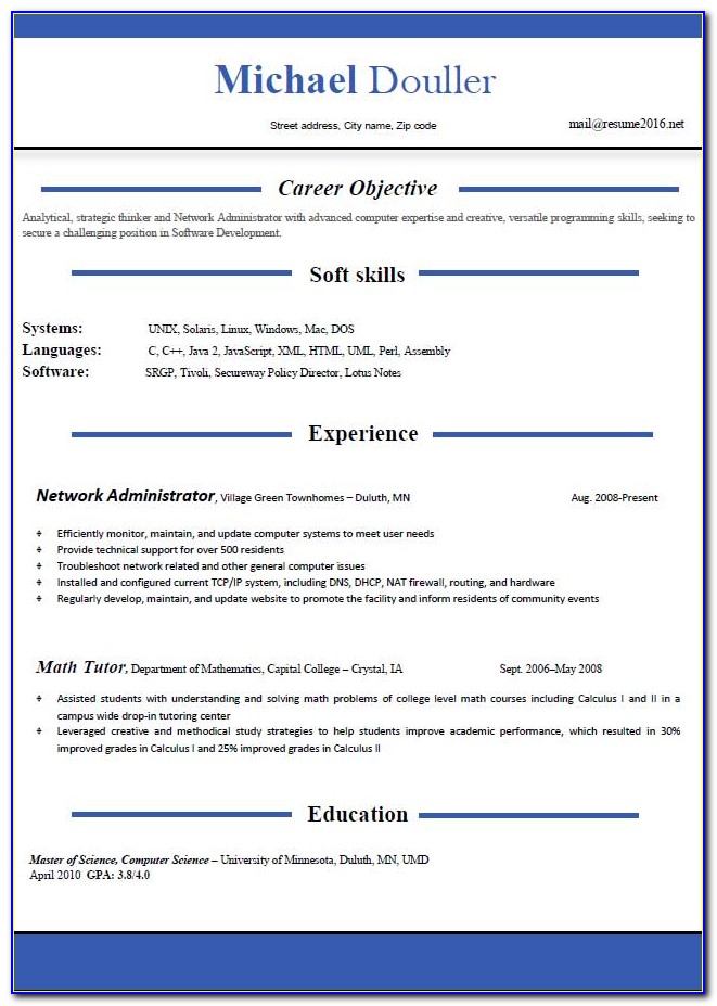 Latest Resume Templates For Freshers