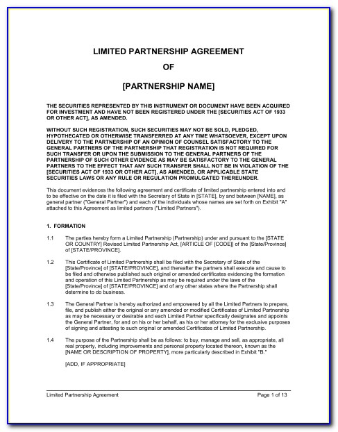 Limited Partnership Agreement Template Australia