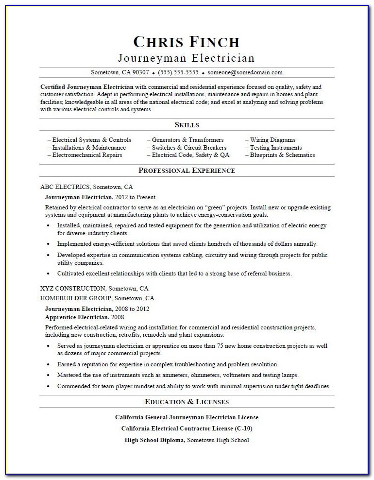 Master Electrician Resume Template