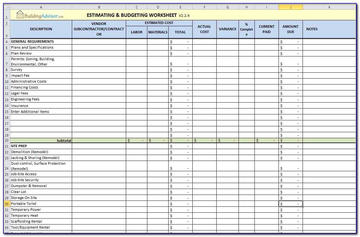 Material Takeoff Template Excel
