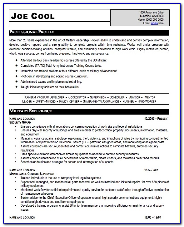Military Resume Templates Word