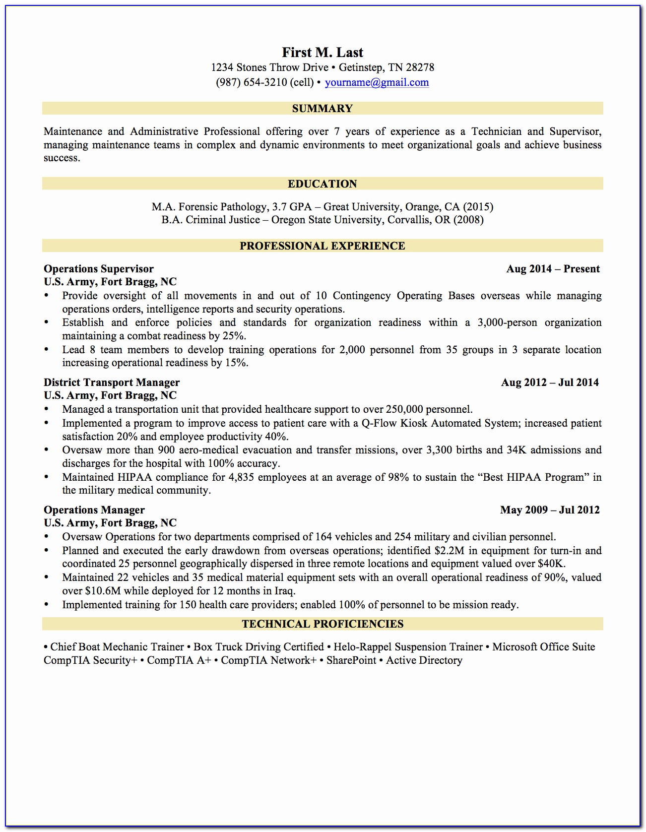 Military Resume Writing Examples