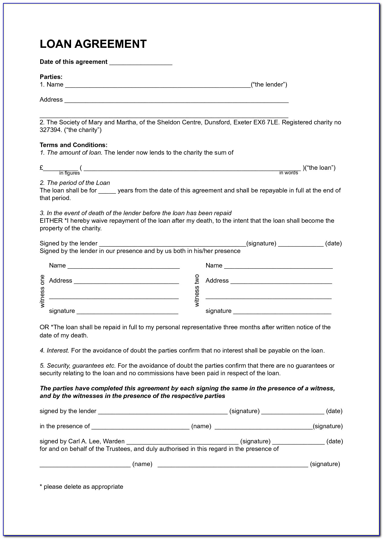 Money Loan Contract Form