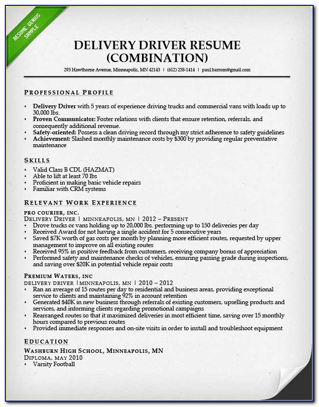 Moving Company Driver Resume