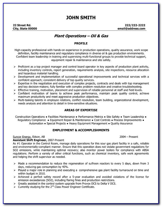 Oil And Gas Resume Template