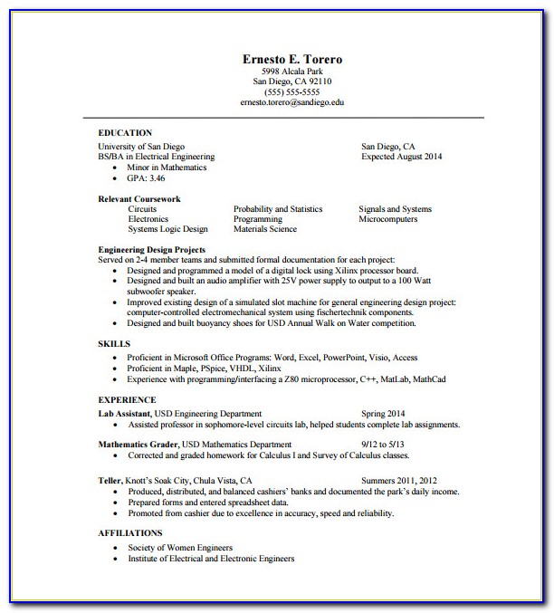 One Page Resume Template Word Free Download