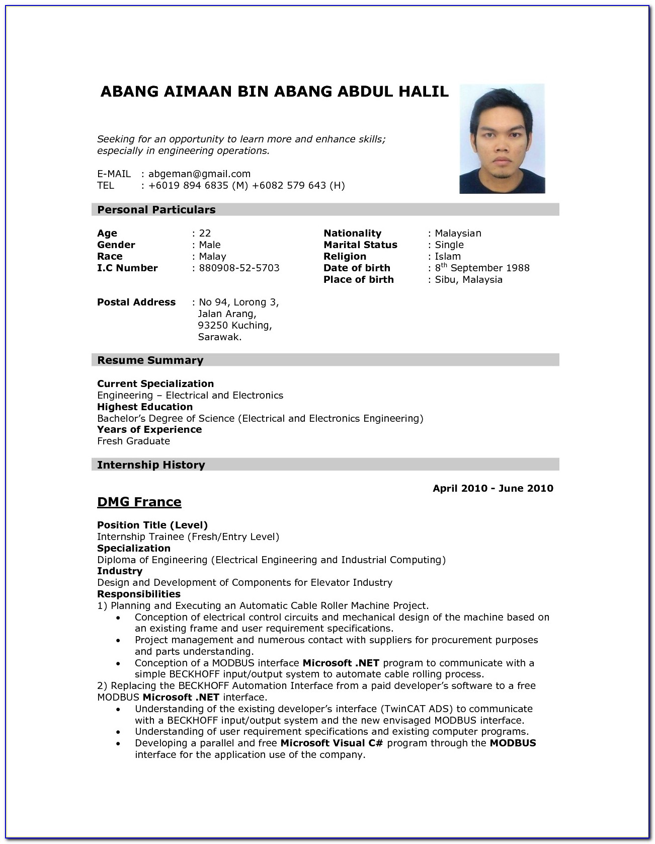 How To Write A Resume Format Sample An Example Of Job Application Slo