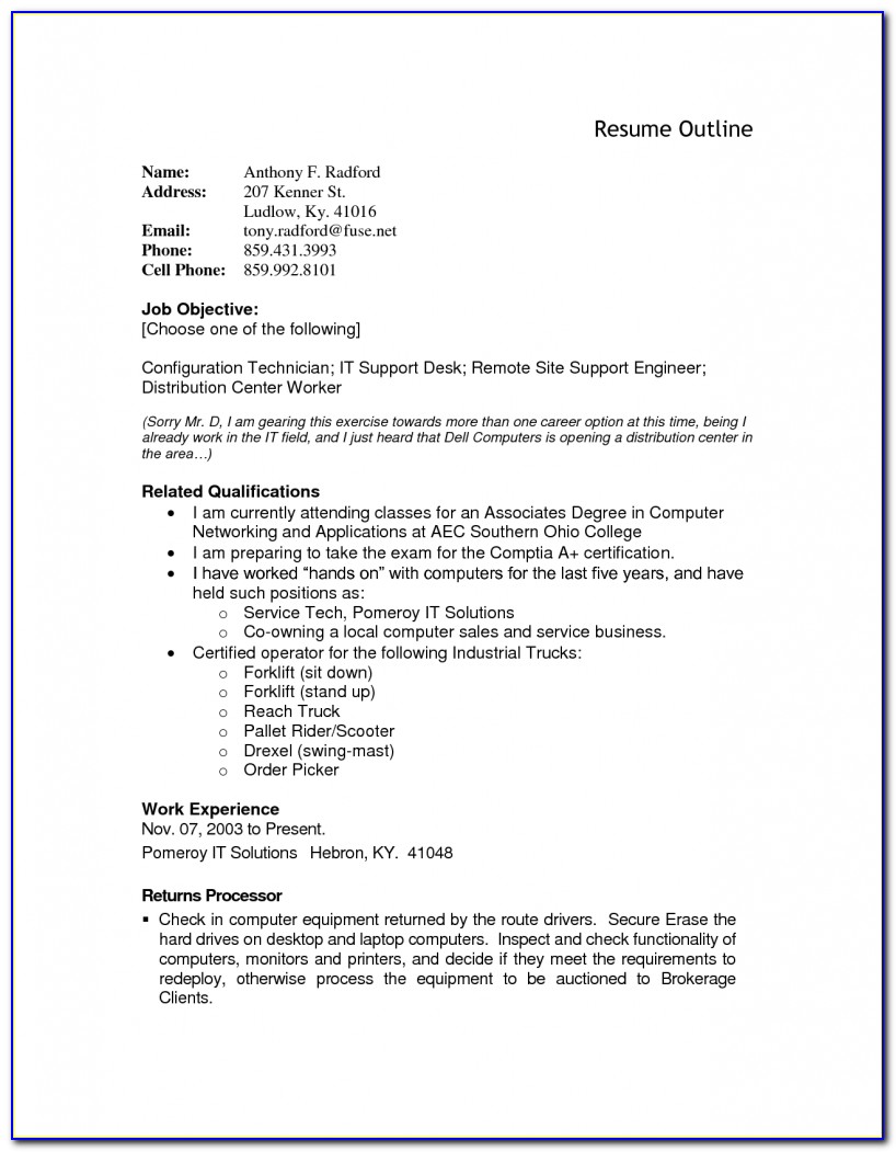 Outlines Of Resumes For Jobs